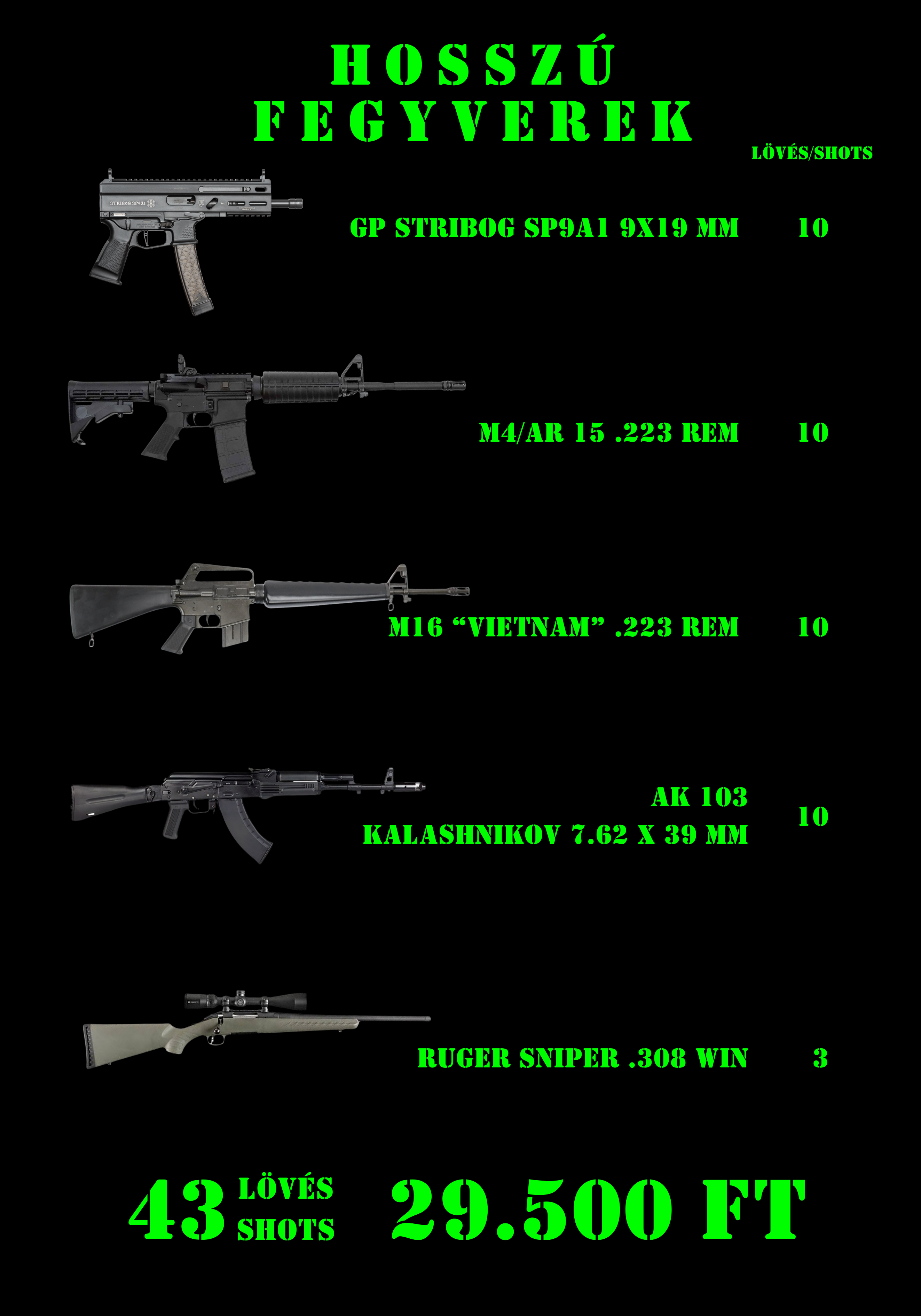 legio shooting lőtér élménycsomag hosszú fegyverek 2025
